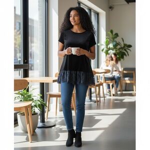 Adrianna Papell Velvet & Lace Trim Classy Tee